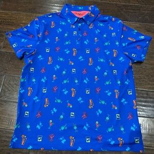 Stylish Blue Polo with Iconic‎ Pattern